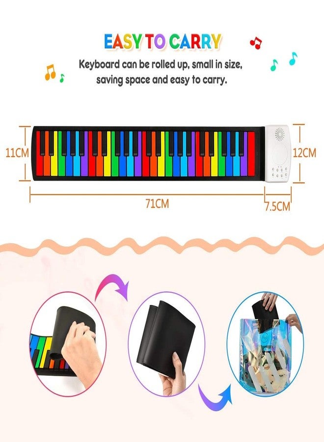 DERIKO Rainbow Roll Up Piano, 49-Key Flexible Electronic Keyboard with Built-in Speaker, 47 Tones, Portable Educational Music Toy for Kids, Birthday and Holiday Gift (1) - Image 3